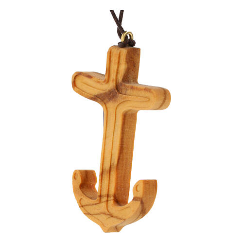 Collana Croce ancora della Salvezza in ulivo italiano 6x4 cm 2