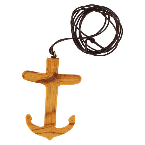 Collana Croce ancora della Salvezza in ulivo italiano 6x4 cm 3