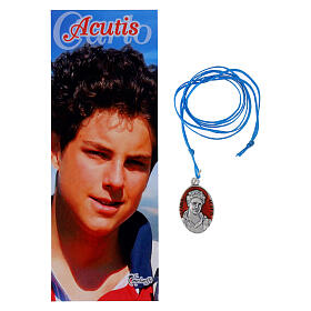 Carlo Acutis necklace with blue thread, red enamel