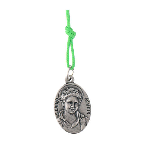 Kette mit Medaille „Carlo Acutis“, neongrüne Kordel 2