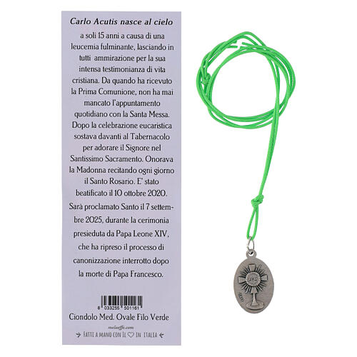 Kette mit Medaille „Carlo Acutis“, neongrüne Kordel 4