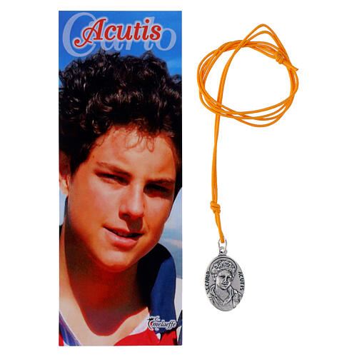 Necklace with Blessed Carlo Acutis pendant, orange rope 1