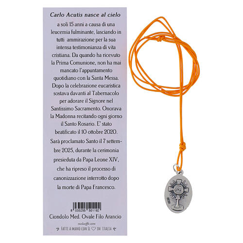 Necklace with Blessed Carlo Acutis pendant, orange rope 4
