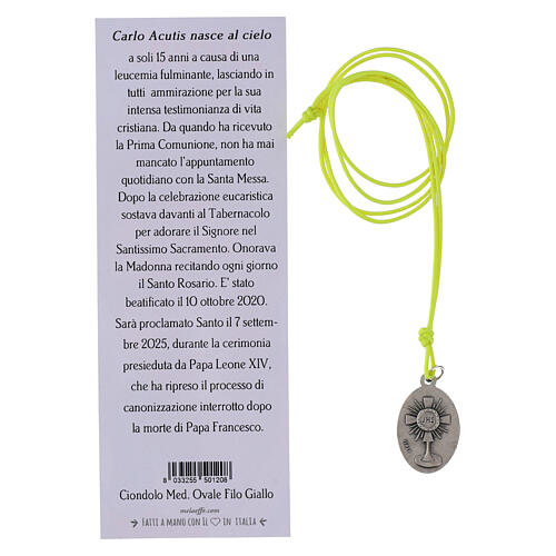 Collar de cuerda amarilla con colgante Carlo Acutis 4