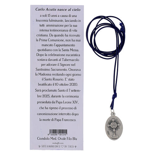 Collier avec pendentif Carlo Acutis corde bleue 4