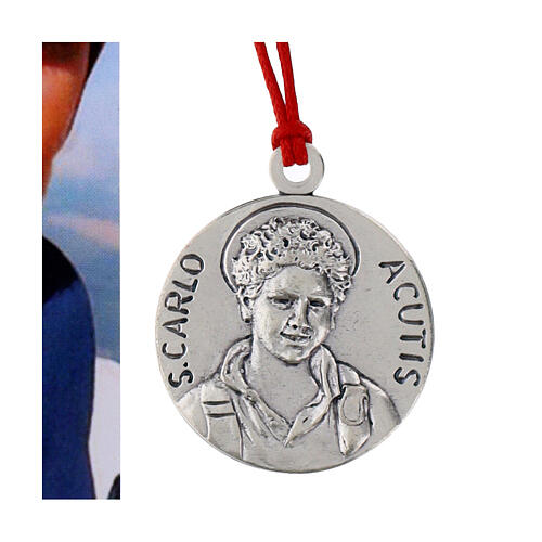 Red rope necklace with 1.2-inch medal of Carlo Acutis 2