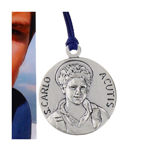 Kette mit Medaille „Carlo Acutis“, 30 mm, blaue Kordel 2