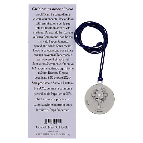 Collana ciondolo Carlo Acutis 30 mm con filo blu 4
