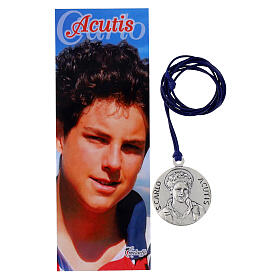 Colar pingente de Carlo Acutis 30 mm com fio azul