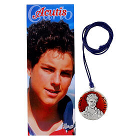 Red enamelled pendant of Carlo Acutis with blue cord, 1.2 in