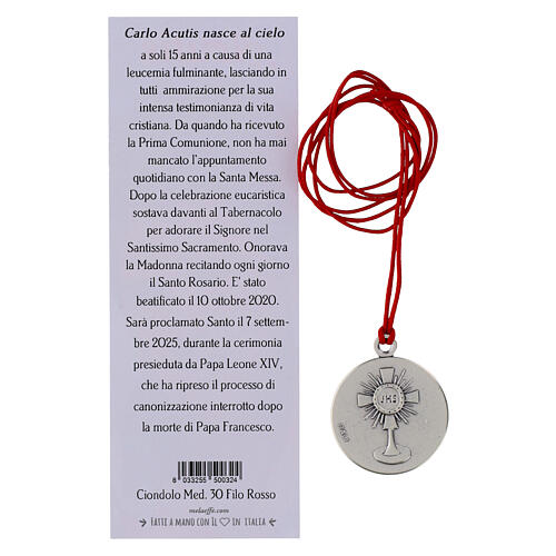 Collier pendentif émaillé bleu avec fil rouge Carlo Acutis 30 mm 4