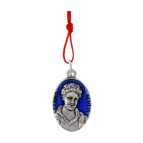 Red Cord Carlo Acutis Necklace with Blue Enamel 2