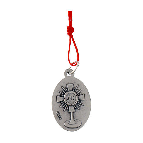 Red Cord Carlo Acutis Necklace with Blue Enamel 3