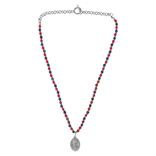 Collana Carlo Acutis corallo e lapislazzuli 4mm medaglia argento 20mm 3