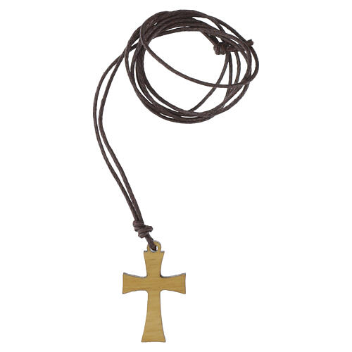 Collana Monastero Clarisse con croce francescana in ulivo e cristallo luminoso 3