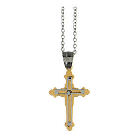 Bicoloured cross-shaped pendant of supermirror stainless steel 1.2x0.8 in
