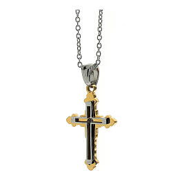 Bicoloured cross-shaped pendant of supermirror stainless steel 1.2x0.8 in