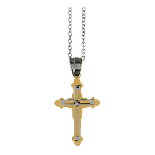 Bicoloured cross-shaped pendant of supermirror stainless steel 1.2x0.8 in 1