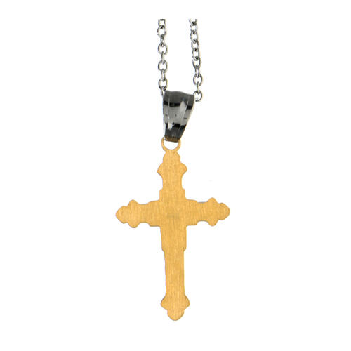 Bicoloured cross-shaped pendant of supermirror stainless steel 1.2x0.8 in 3