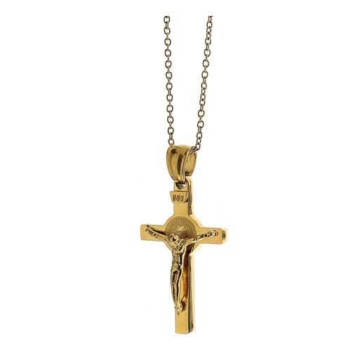Pendente croce San Benedetto dorato acciaio 3,5x2 cm 2
