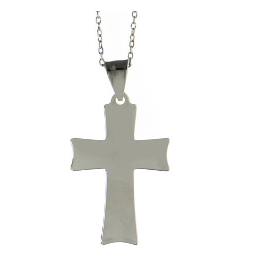 Necklace with white cross, supermirror stainless steel, 1.4x0.8 in 3