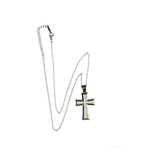 Necklace with white cross, supermirror stainless steel, 1.4x0.8 in 4