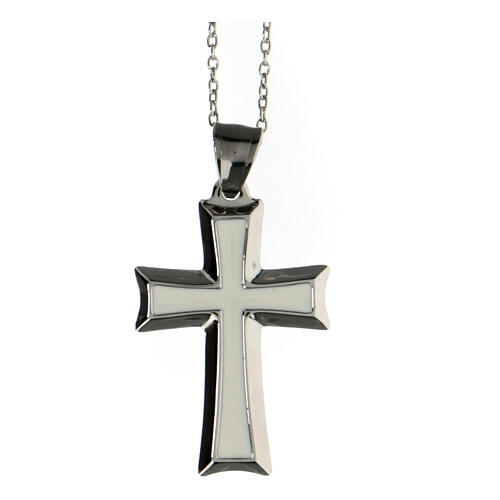 Croix pendentif blanche acier supermirror 3,5x2 cm 1