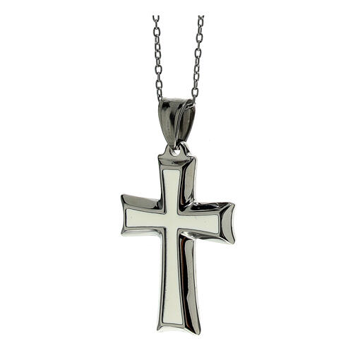 Croix pendentif blanche acier supermirror 3,5x2 cm 2
