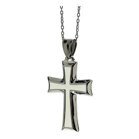 Supermirror steel white cross necklace 3.5x2 cm