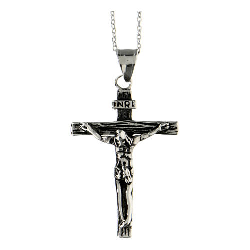 Crucifix pendentif effet bois acier supermirror 4,5x3 cm 2