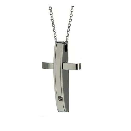 Collana croce moderna acciaio supermirror pietra 4x2,5 cm 2