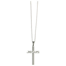 Cross-shaped pendant JESUS, supermirror stainless steel, 1.8x1.2 in
