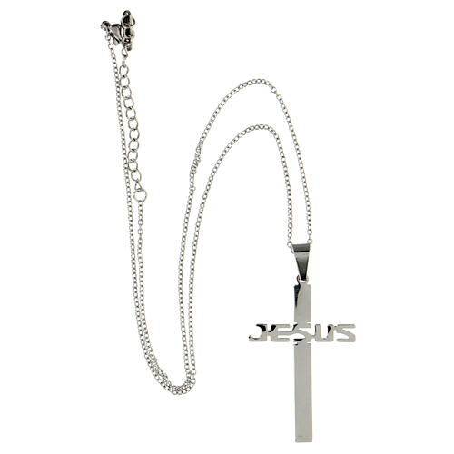 Cross-shaped pendant JESUS, supermirror stainless steel, 1.8x1.2 in 4