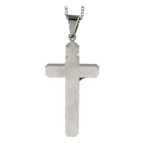 Cross pendant with abstract black pattern, supermirror stainless steel, 2x1.2 in 3