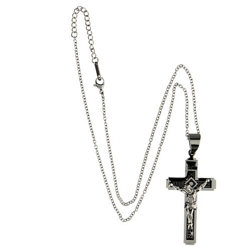 Cross pendant with abstract black pattern, supermirror stainless steel, 2x1.2 in 4