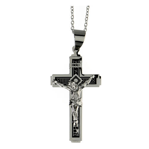 Collana croce astratta acciaio supermirror 5x3 cm 1