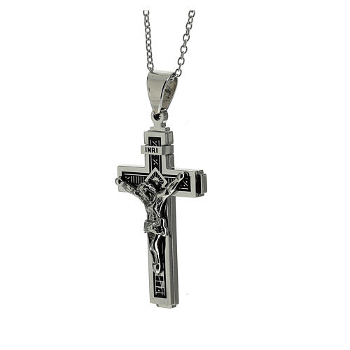 Collana croce astratta acciaio supermirror 5x3 cm 2