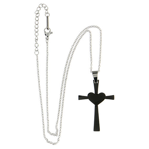 Collana cuore croce nera acciaio supermirror 4x2,5 cm 4