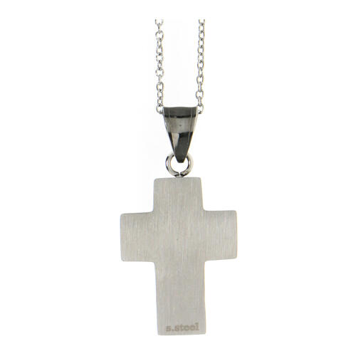 Latin cross pendant with carbon fibre finish, supermirror stainless steel, 1.6x1.2 in 3