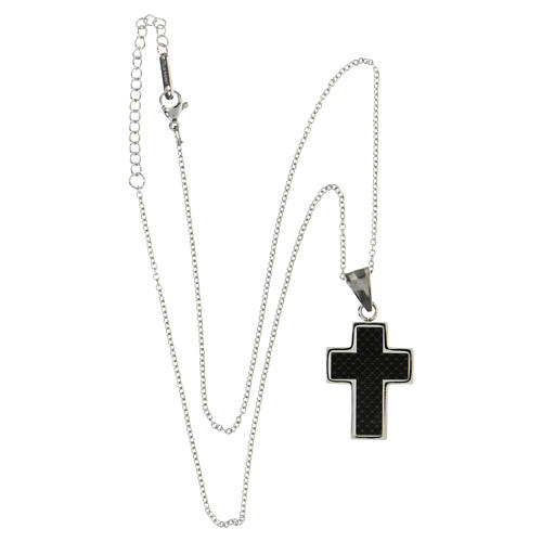 Latin cross pendant with carbon fibre finish, supermirror stainless steel, 1.6x1.2 in 4