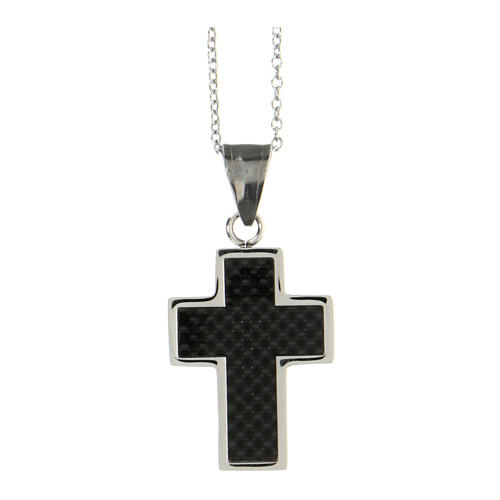 Supermirror steel carbon fiber cross pendant 4x3 cm 1