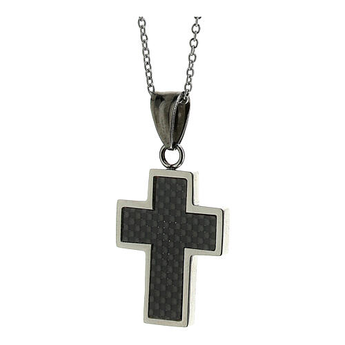 Supermirror steel carbon fiber cross pendant 4x3 cm 2