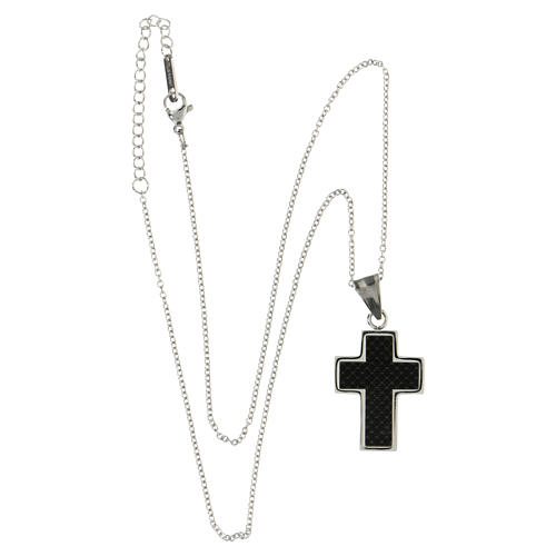 Supermirror steel carbon fiber cross pendant 4x3 cm 4