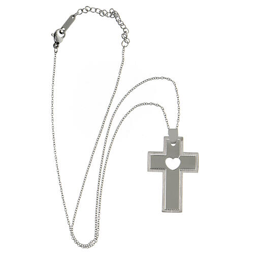 Cross pendant with cut-out heart, supermirror stainless steel 1.6x1 in 5