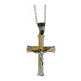Bicoloured cross pendant with body of Christ, supermirror stainless steel, 1x0.6 in