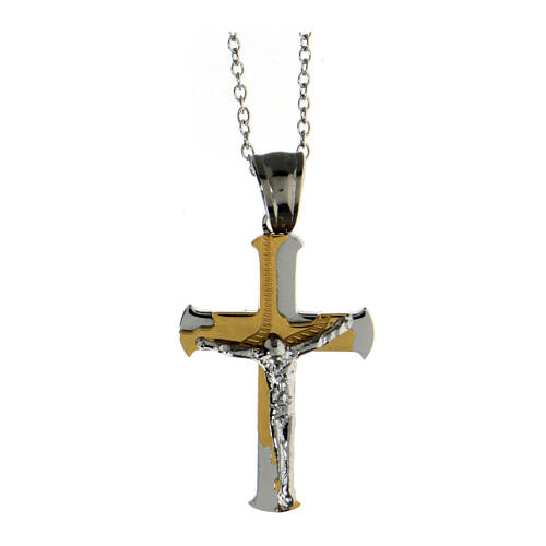 Bicoloured cross pendant with body of Christ, supermirror stainless steel, 1x0.6 in 1