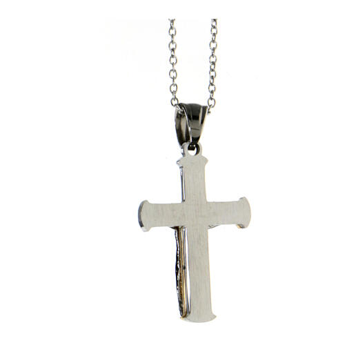Bicoloured cross pendant with body of Christ, supermirror stainless steel, 1x0.6 in 3