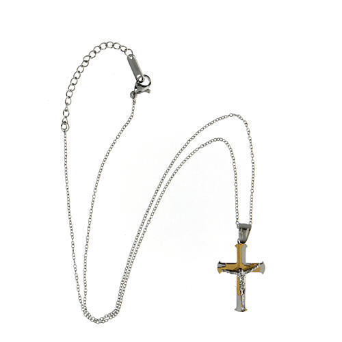 Bicoloured cross pendant with body of Christ, supermirror stainless steel, 1x0.6 in 4