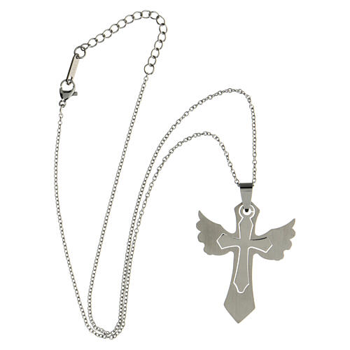 Double cross pendant with wings, supermirror stainless steel, 1.6x1.2 in 7