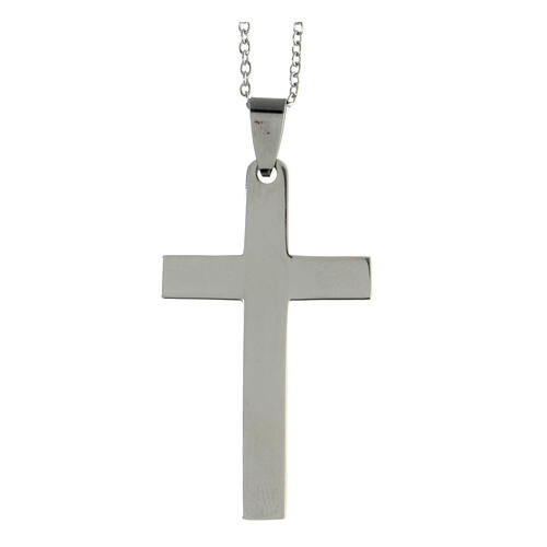 Cross pendant with white zircons, supermirror stainless steel, 1.8x1 in 3